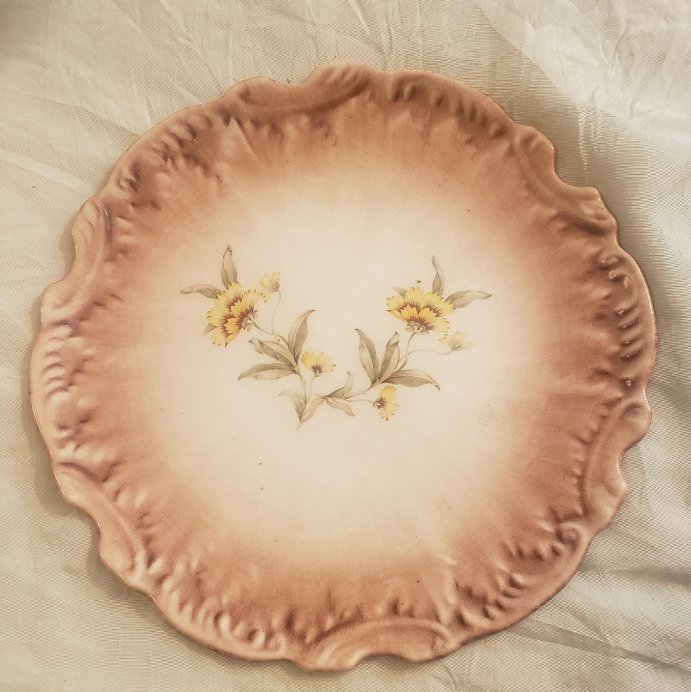Lovely Belle Epoque Style Decorative Porcelain Plate Yellow Floral Art Nouveau